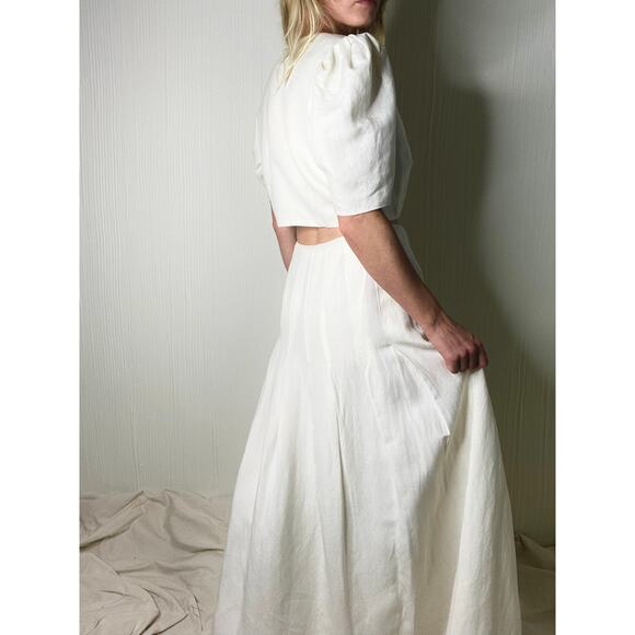 FAME AND PARTNERS Ecru Ivory Linen 2-Piece Crop Top & Midi Skirt Set US 6 - Picture 7 of 16
